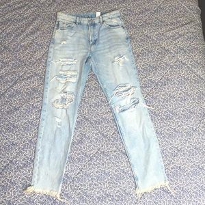 & Denim boyfriend distressed skinny jeans size 4 women light denim jeans fringe